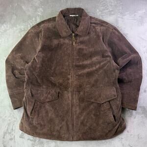 HBO Brown Suede Leather Jacket Men’s L-XL Quilted Lining Full Zip